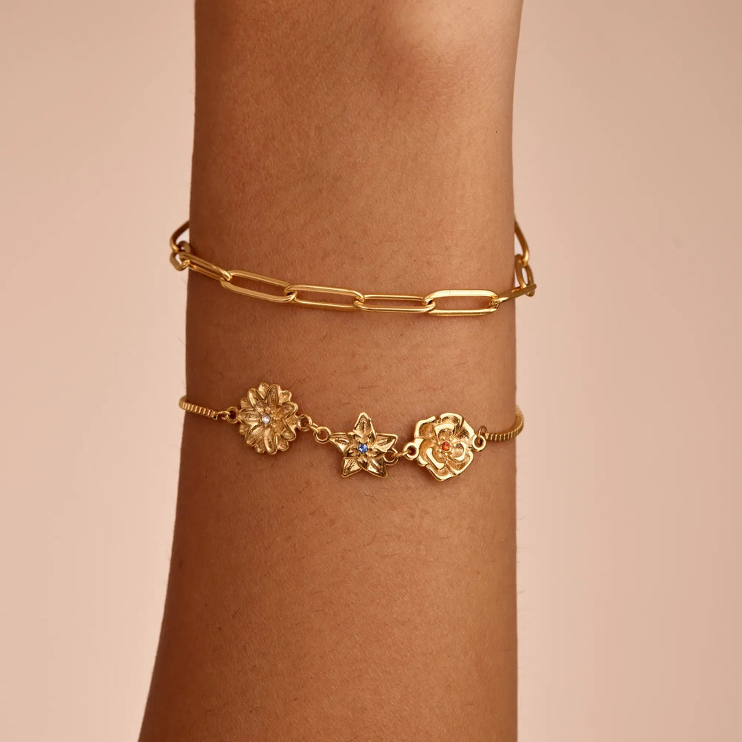 Pulsera con Encanto de Flor de Nacimiento Personalizada