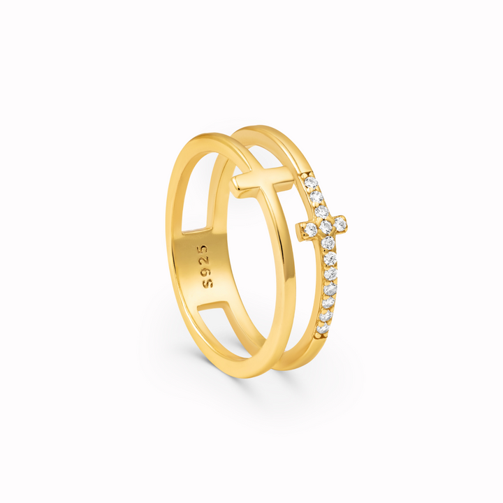 Anillo Doble Cruz - Oro