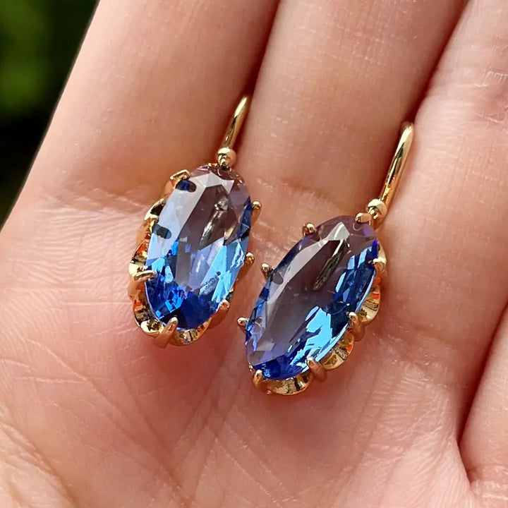Pendientes de Oro Azul Flor Dorada