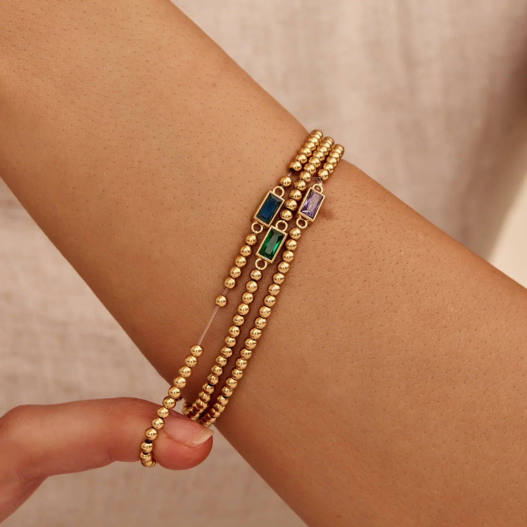 Pulsera de Piedra de Nacimiento con Perlas Doradas