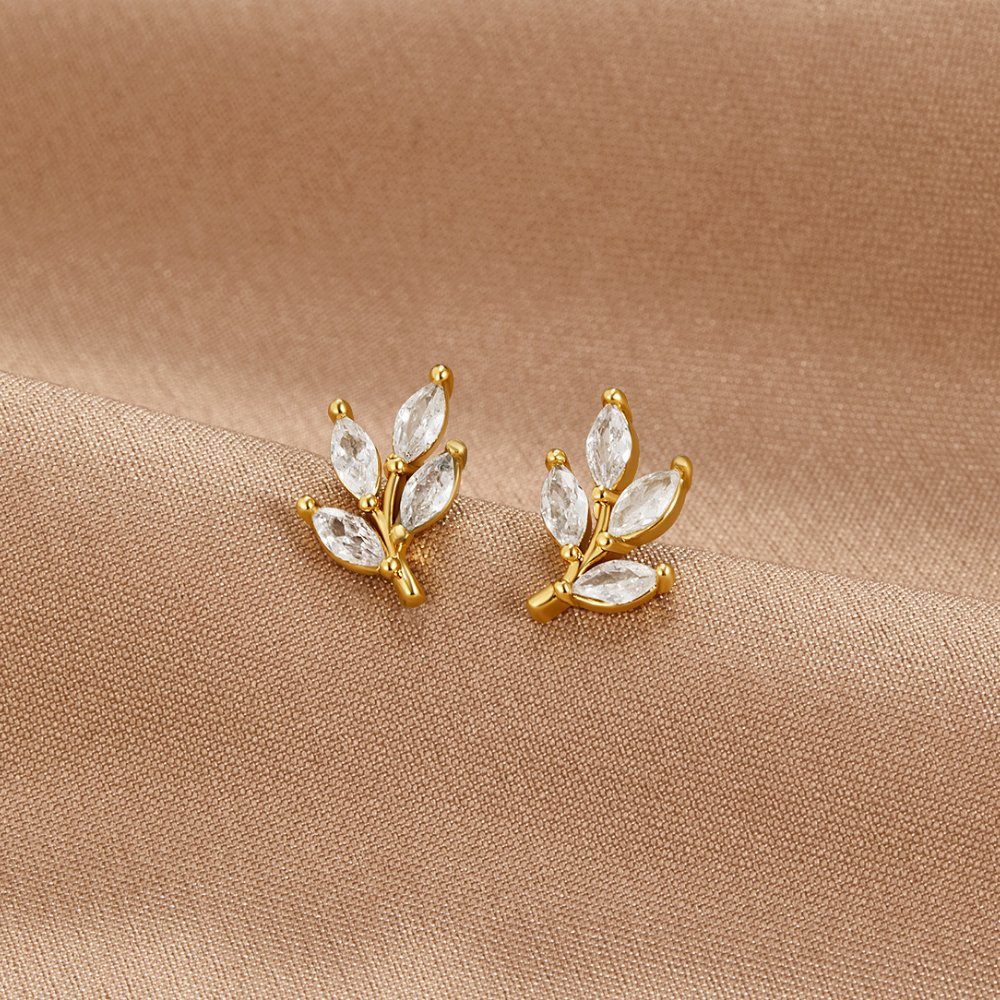 Pendientes de Stud con Hoja de Cristal