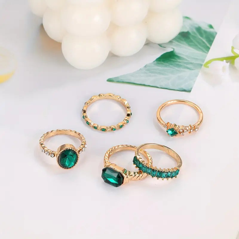 Conjunto de Anillos de Oro Esmeralda Exquisito Zarina