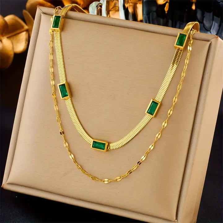 Collar Retro de Oro de Doble Capa Sorella Gem
