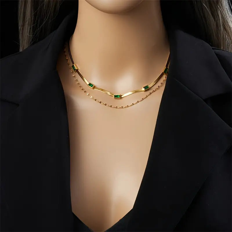 Collar Retro de Oro de Doble Capa Sorella Gem