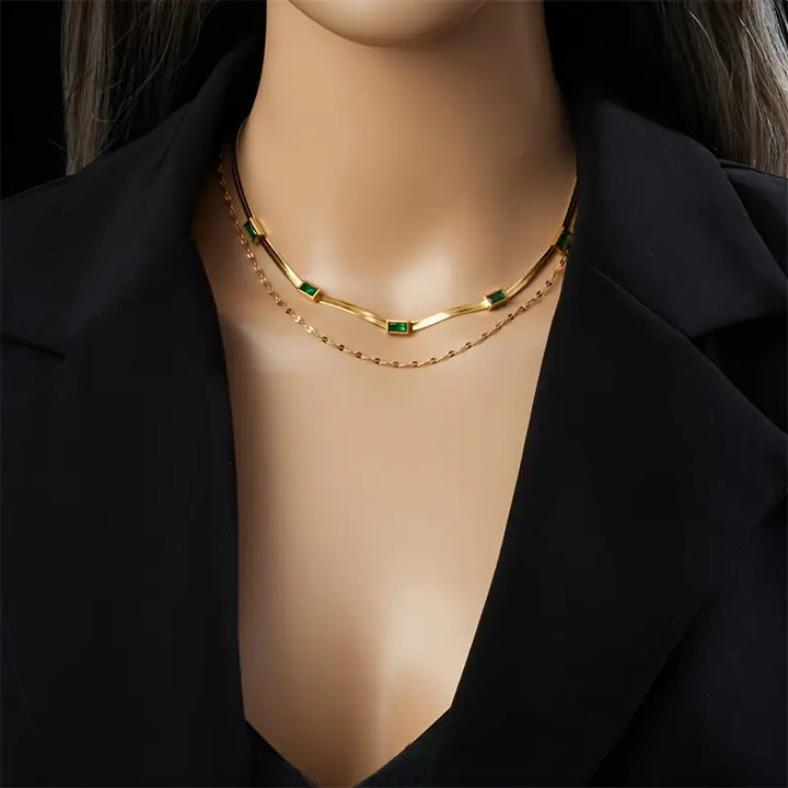Collar Retro de Oro de Doble Capa Sorella Gem
