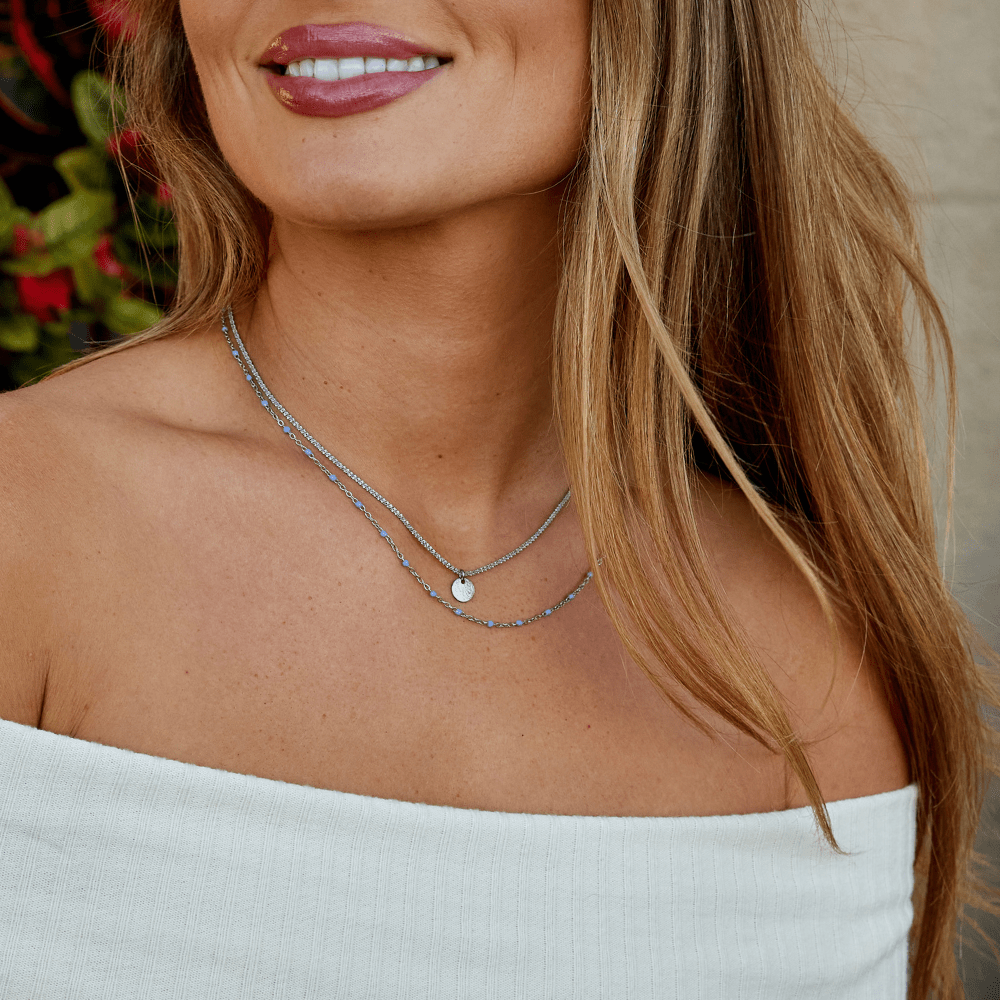 Collar de cuentas de moneda de plata en capas Lia