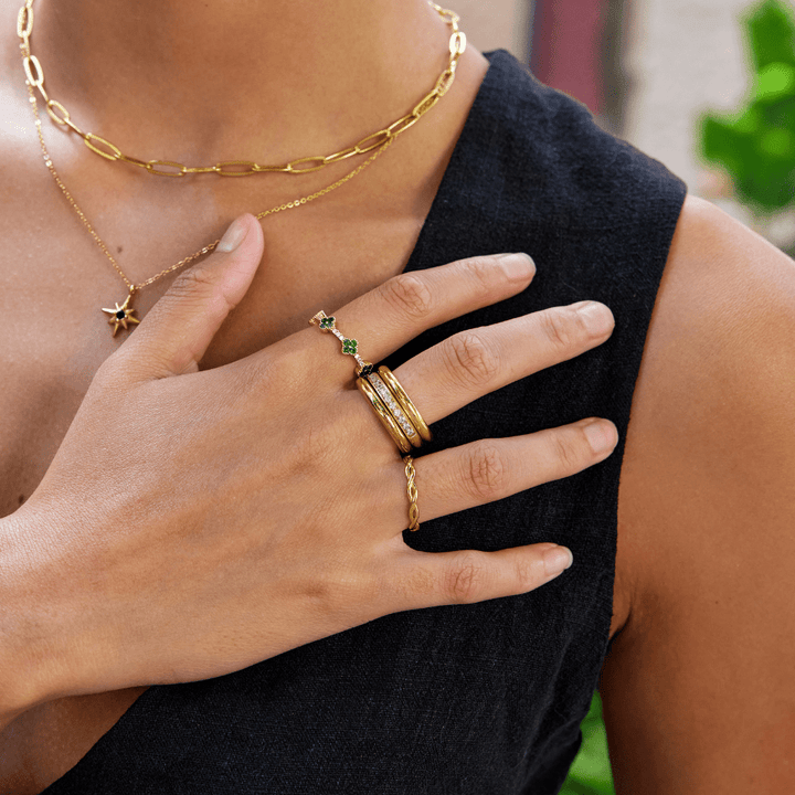 Conjunto de Anillos Vana Trio de Oro y Cristal