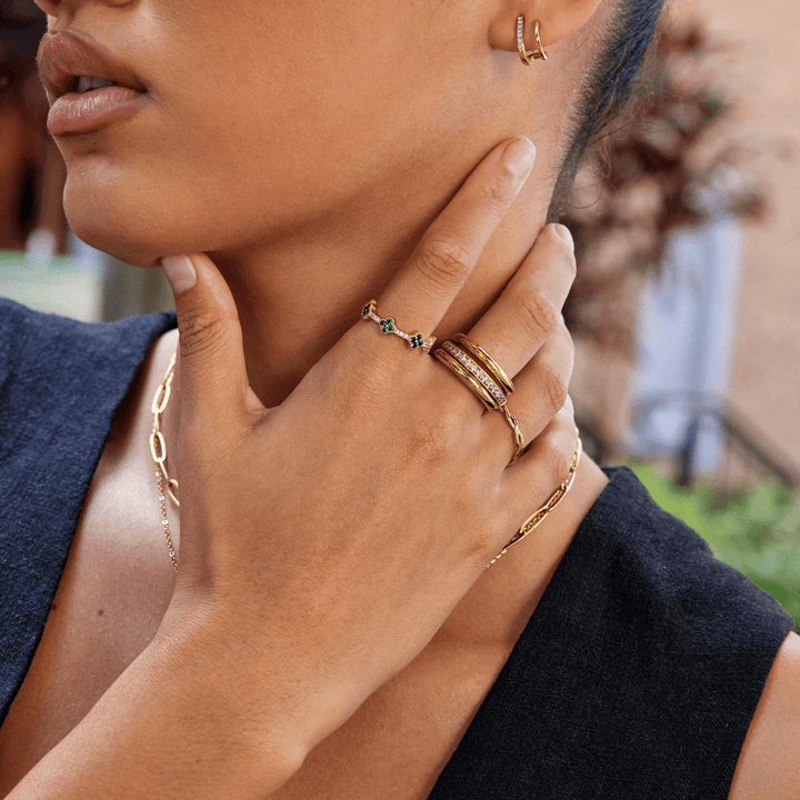 Conjunto de Anillos Vana Trio de Oro y Cristal
