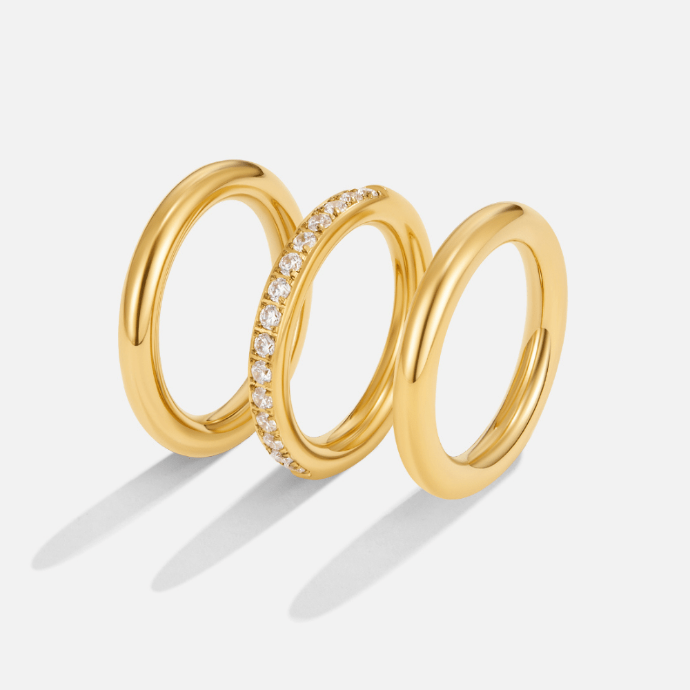 Conjunto de Anillos Vana Trio de Oro y Cristal