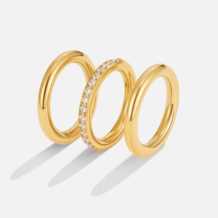 Conjunto de Anillos Vana Trio de Oro y Cristal