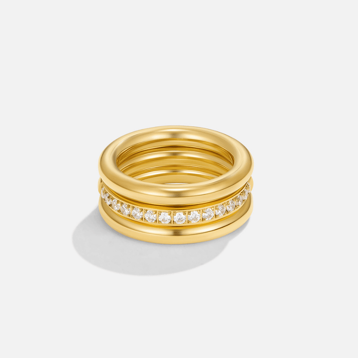Conjunto de Anillos Vana Trio de Oro y Cristal