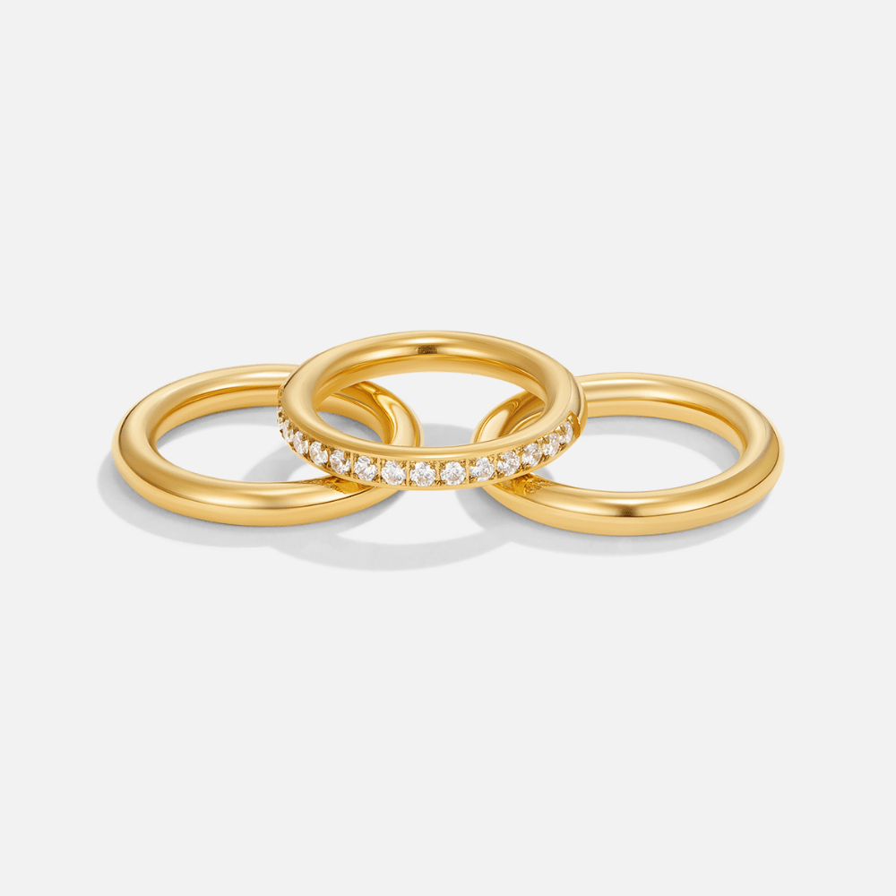 Conjunto de Anillos Vana Trio de Oro y Cristal